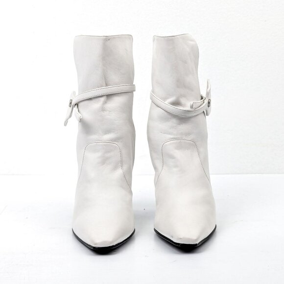 OFF-White Women Zip Tie White Leather Ankle Heel Boots size 7-7.5US EUR 38 - Picture 2 of 8